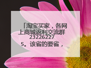 淘宝买家,各网上商城返利交流群232262275。该省的要省,能省的要省,不能省的省一点是一点,我们要返利。
