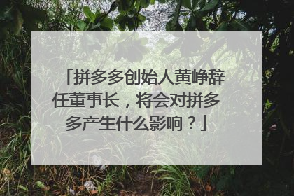 拼多多创始人黄峥辞任董事长,将会对拼多多产生什么影响?