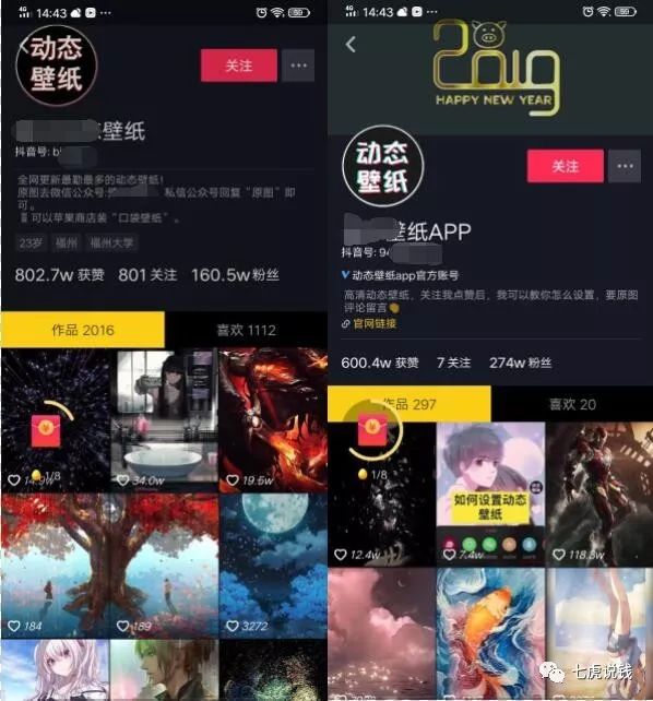 七虎:抖音壁纸号,一个年赚20W的正规项目