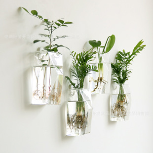 创意玻璃水培悬挂花瓶透明壁挂绿萝植物花盆简约现代家居软装饰品