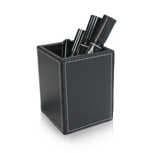 厂家直供纯色皮革单笔筒 创意办公桌面收纳盒 商务礼品定制PU笔筒