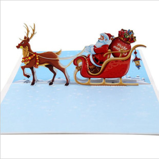 彩色印刷3D圣诞鹿车圣诞节立体贺卡创意礼品新年祝福手工卡片定制