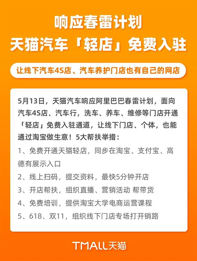 天猫汽车面向4s店、洗车养护店开通免费入驻通道,门店的新出路?
